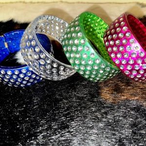 Colored Bling Rhinestone Lucite Bracelets (Blue, Green, Red, White) Stunning